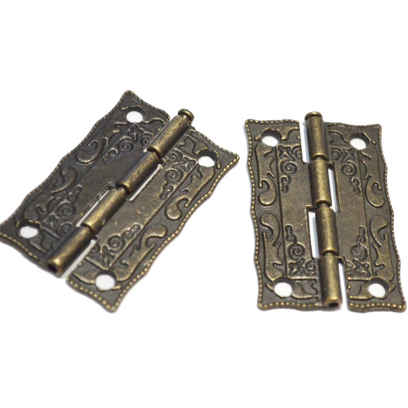 MYS 10 Pcs Bronze Hinge Vintage Folding Butt Hinges Brass Floral Hardware with Screws for Doors Windows Furniture Cabinet Cupboard Wardrobe Wooden Boxes Case Chest Small (Length:1-1/2", Width:7/8") - Image 4
